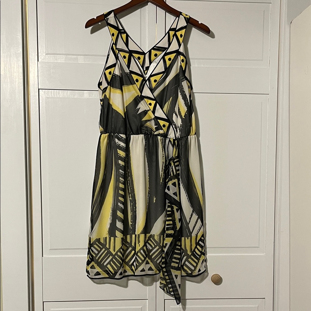 New York & Company Yellow and Black Geometric Midi Dress